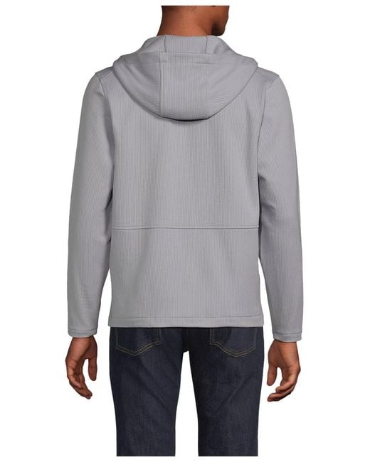 Lands' End Gray Grid Tech Hooded Zip Front Jacket