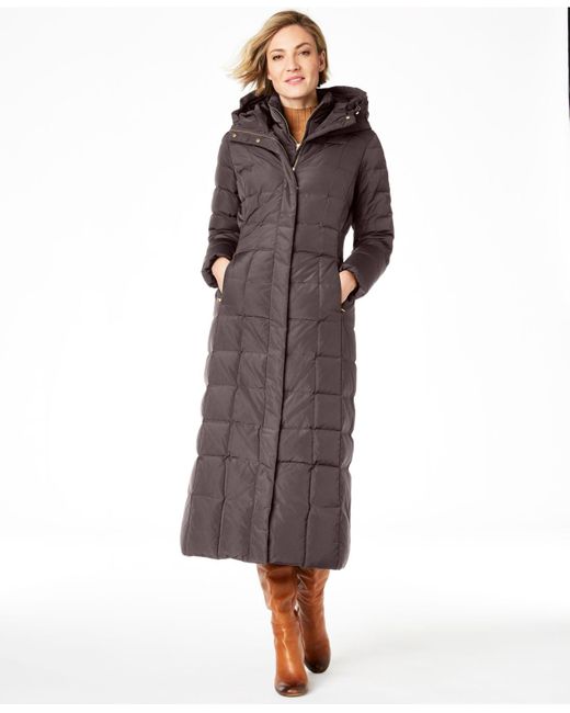 maxi down coat with hood