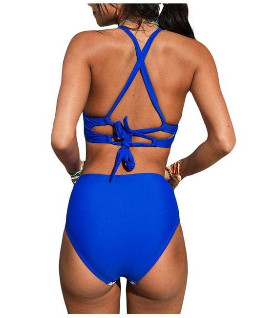 CUPSHE Blue V-neck Crisscross Bikini Set