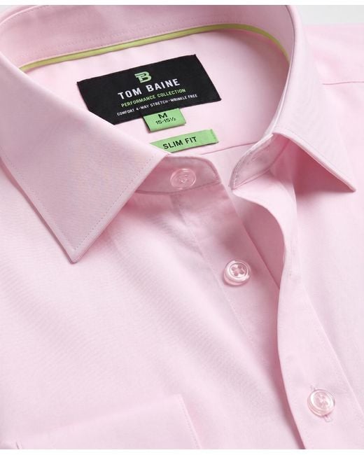 Tom Baine Pink Performance Stretch Solid Button Down Shirt for men