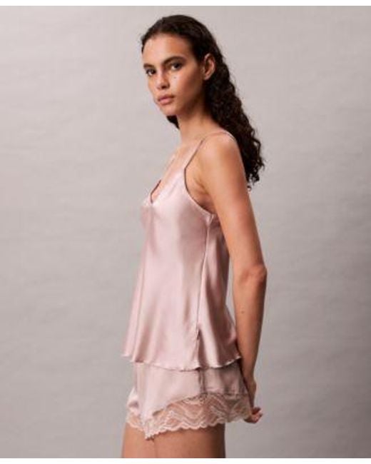 Calvin Klein Pink Satin Camisole Lace Shorts Sold Seperates