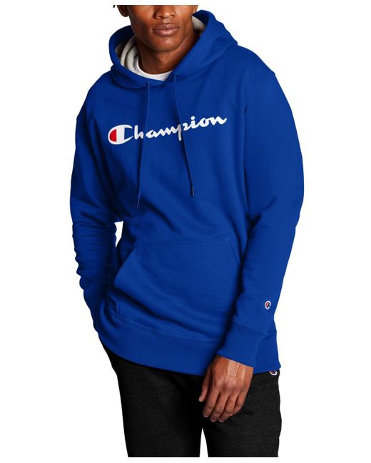 Champion Blue Script Logo Powerblend Hoodie for men