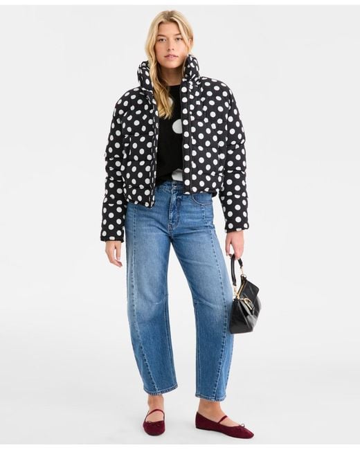 On 34th Blue Cropped Dot Puffer Jacket