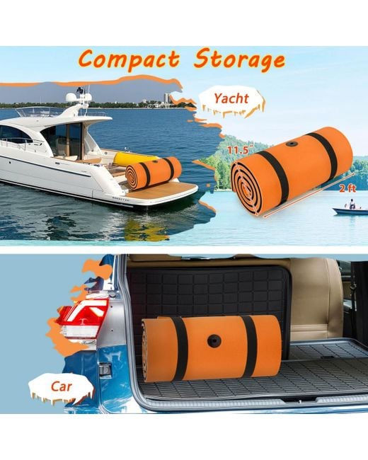 COSTWAY 3-layer Tear-resistant Foam Floating Pad Island Water Sports Relaxing Orange
