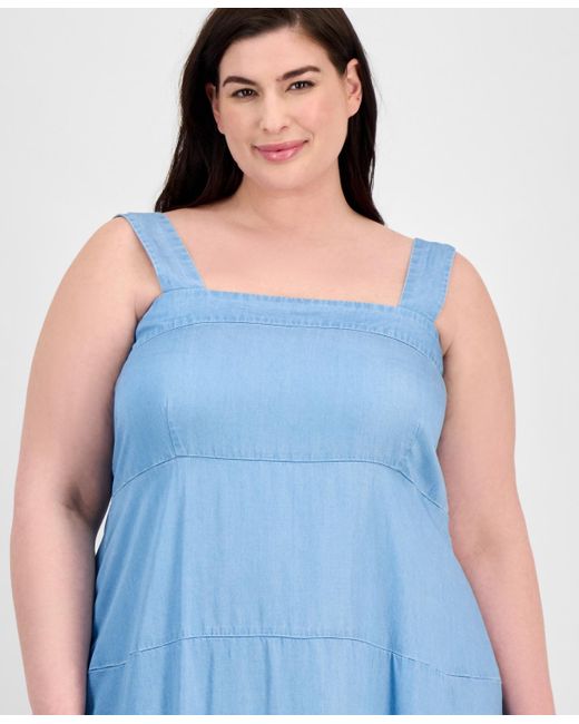 Vince Camuto Blue Plus Size Square-neck Tiered Maxi Dress