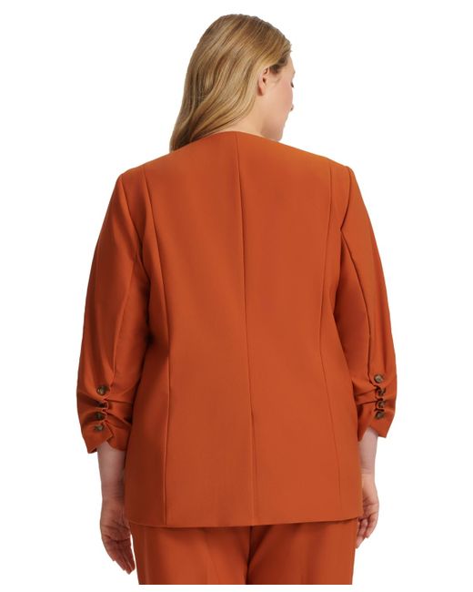 Calvin Klein Brown Plus Size Infinite Stretch Open Front 3/4-sleeve Blazer