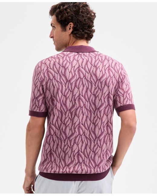 Alfani Purple Short Sleeve Birdseye Jacquard Polo Sweater for men