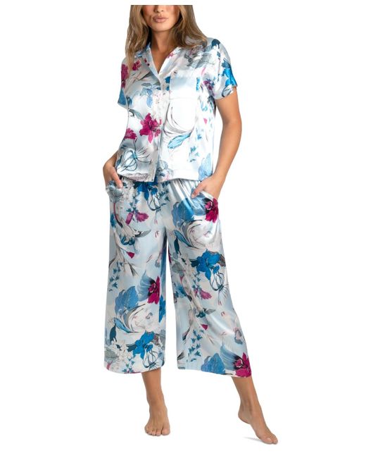 Linea Donatella Blue 2-pc. Ayanna Cropped Satin Pajamas Set