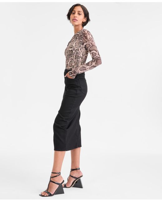 Guess White Mila Denim Midi Skirt