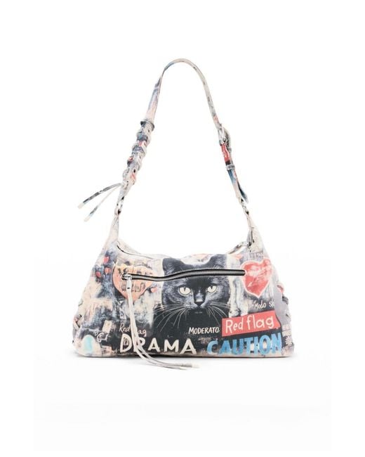 Desigual White Large Printed Bag