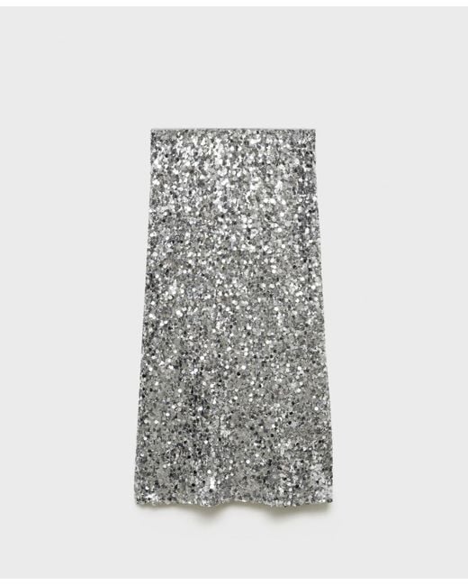 Mango Women's Gray Sequin Midi Skirt
