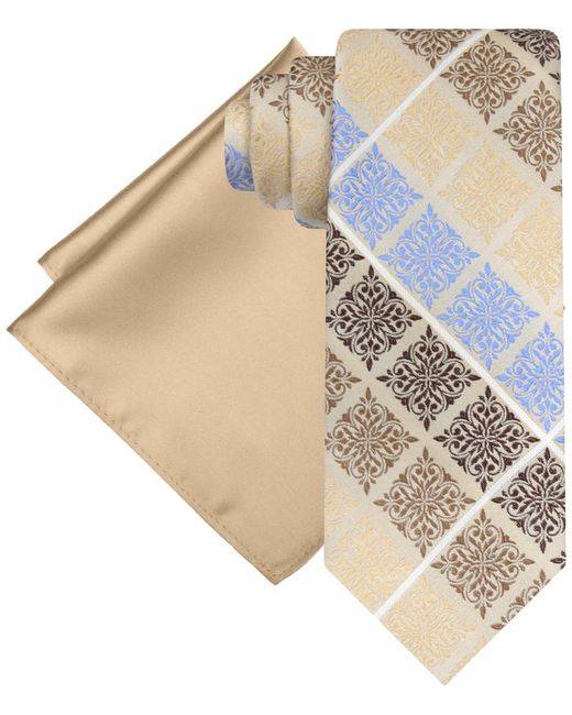 Steve Harvey White Medallion Tie & Solid Pocket Square Set for men