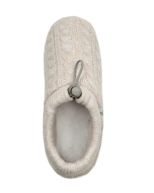 Heat Holders White Ava Cable Knit Drawstring Slippers