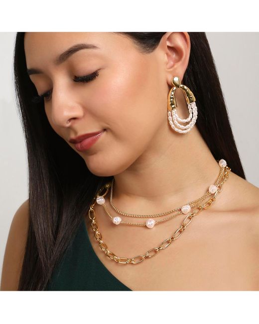 BCBGMAXAZRIA White Multi-strand Beaded Loop Earrings