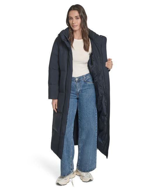 Levi's Blue Cloud Puff Hooded Extra Long Puffer Jacket