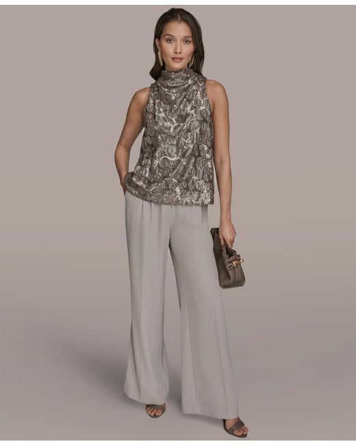 Donna Karan Brown Sequined Cowl Neck Top