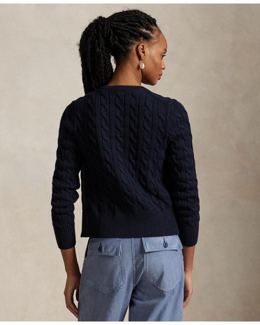 Polo Ralph Lauren Blue Cable-knit Cotton Crewneck Cardigan Sweater