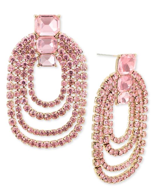 INC International Concepts Pink Crystal Multi-row Drop Earrings