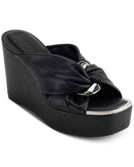 DKNY Black Maryn Chain Twist Platform Wedge Sandals