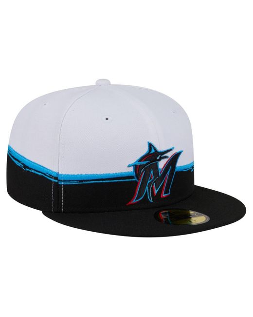 KTZ Blue Black/white Miami Marlins Paint Stroke 59fiftyâ Fitted Hat for men