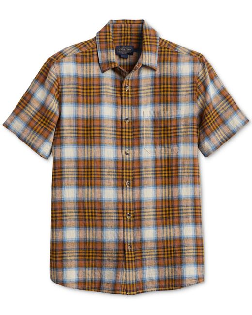 Pendleton Brown Dawson Plaid Short Sleeve Button-front Shirt for men