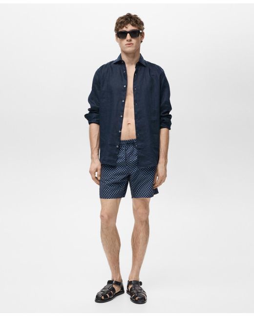 Mango Blue Geometric-print Swim Trunks for men