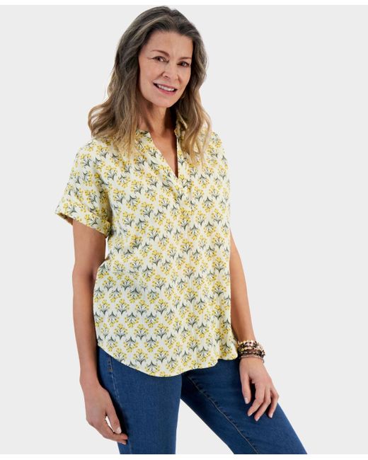 Style & Co. White Printed Gauze Short-sleeve Popover Top