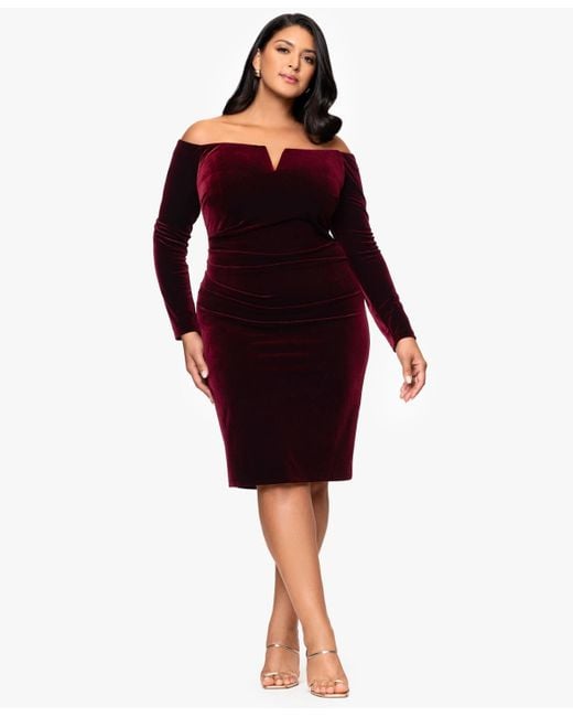xscape plus size cocktail dresses Xscape Plus Size Scuba Crepe V-Neck Sleeveless Wire Ruffle Trim Ruched Back  Midi Dress