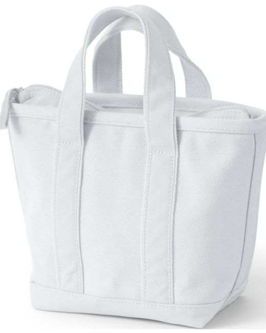 Lands' End White Small Solid Color Zip Top Canvas Tote Bag