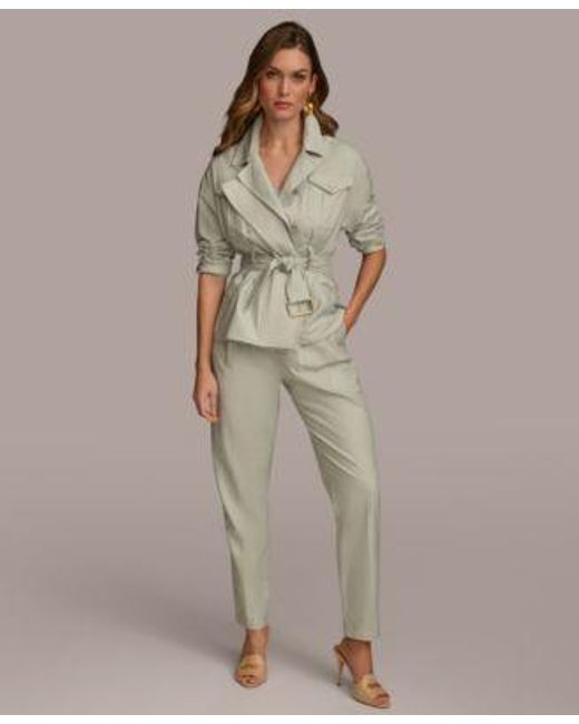 Donna Karan Natural Belted Cotton Jacket Pleat Front Pants