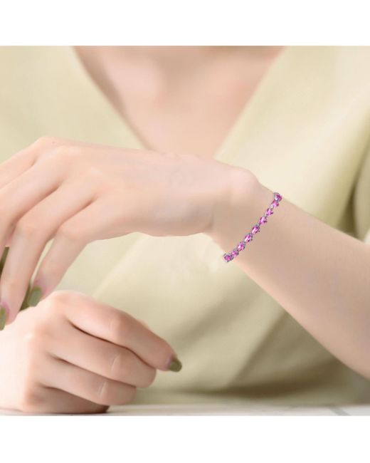 Genevive Jewelry Pink White Gold Plated Sterling Silver Colored Cubic Zirconia Pear-cut Bracelet