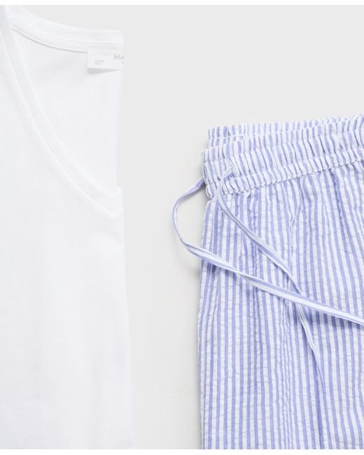 Mango White 2-piece Seersucker Striped Pajamas