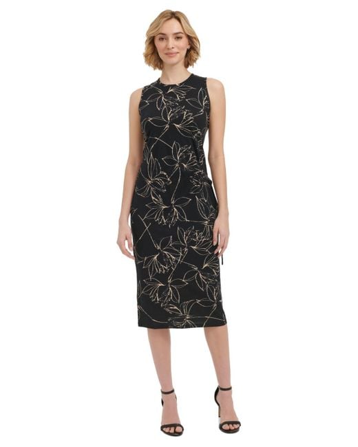 Calvin Klein Black Sleeveless Printed Midi Dress
