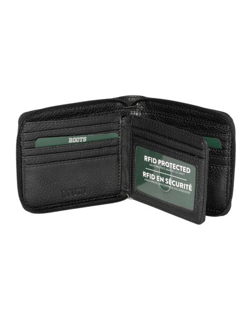 ROOTS Black Men Zipper Around Wallet With Center Wing for men