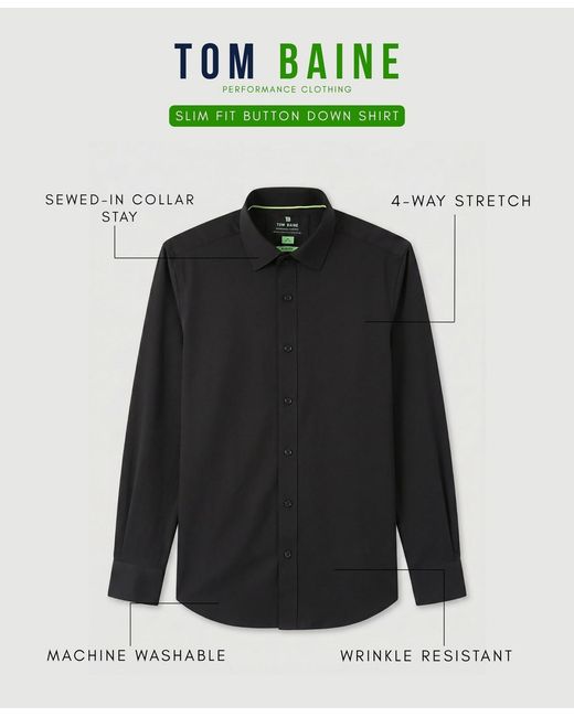 Tom Baine Black Performance Stretch Solid Button Down Shirt for men