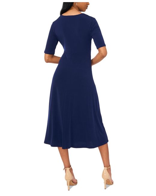 Msk Blue Petite Button-front Fit & Flare Empire-waist Dress