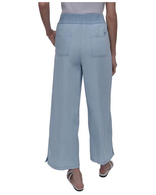 DKNY Blue Pull-on Wide-leg Ankle Pants