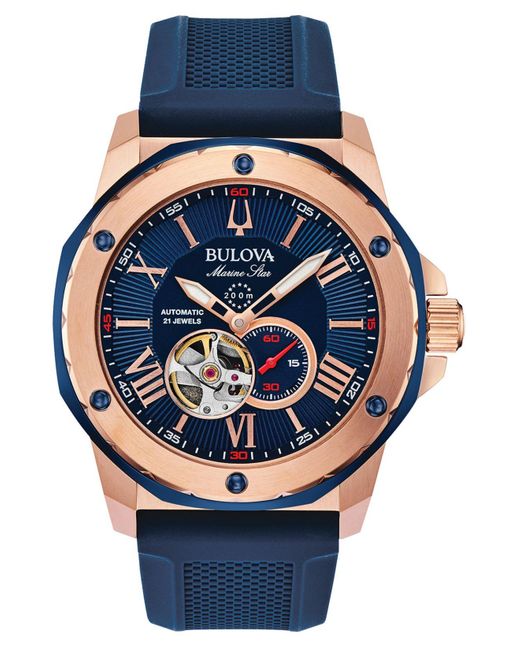 Bulova Men's Marine Star Heartbeat Automatic Silicone Strap Watch in