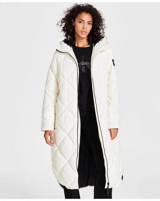 Calvin Klein White Cire Drama Hooded Longline Puffer Jacket