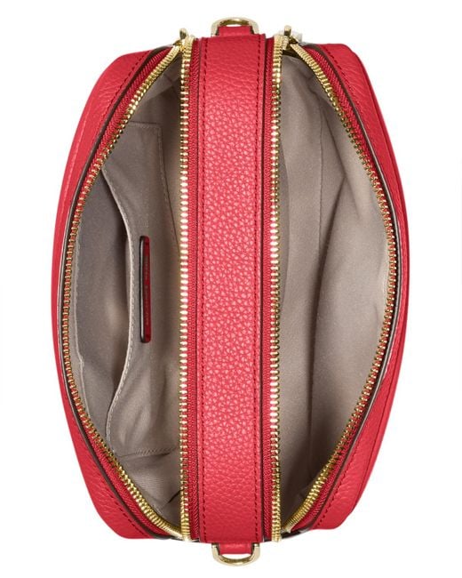 Michael Kors Red Bryant Medium Leather Double Zip Chain Camera Crossbody