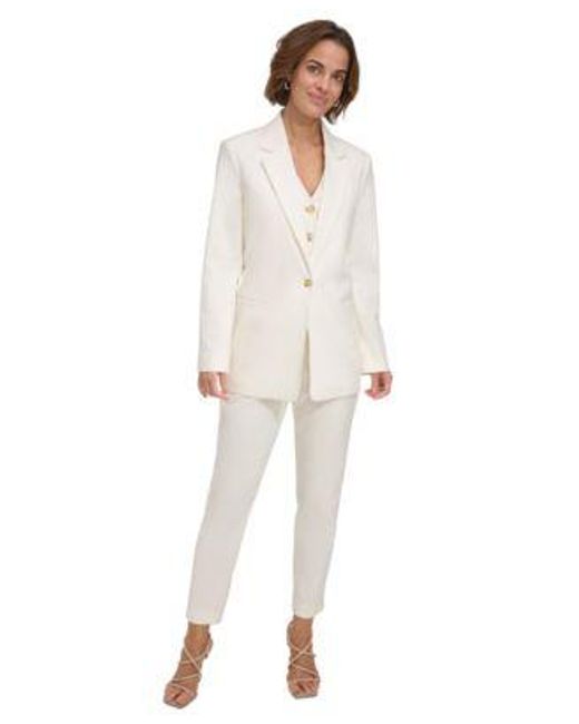 DKNY White Notched Lapel Single Button Blazer Button Down Halter Vest Slim Fit Bootcut Pants
