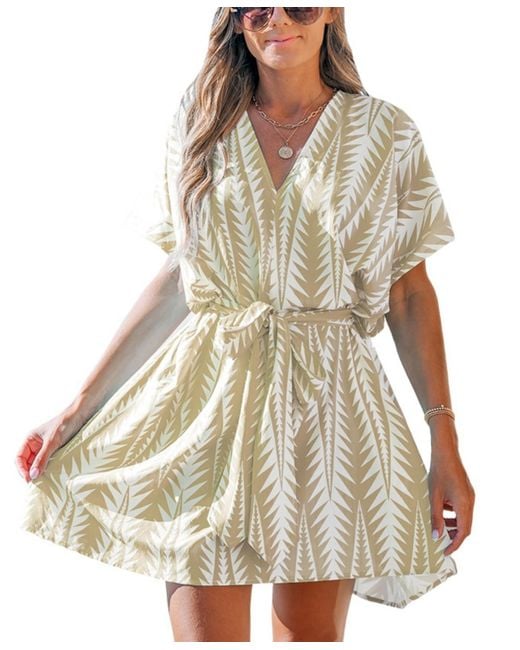 CUPSHE White Sash Belted Geo Print Mini Beach Dress