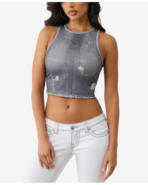 True Religion Indigo Terry Crew Neck Top in Blue | Lyst