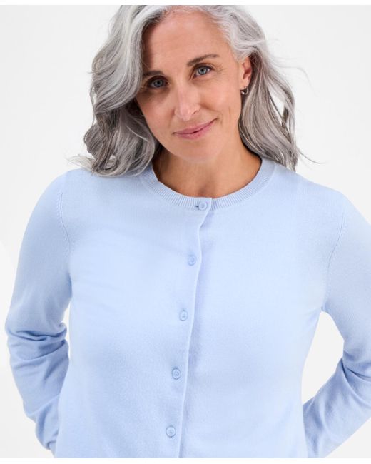 Style & Co. White Petite Crewneck Cardigan