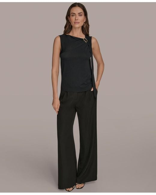 Donna Karan Black Sleeveless Drape-front Top