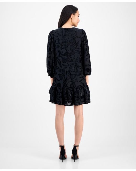 Anne Klein Black Petite Balloon Sleeve Burnout Velvet Dress
