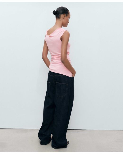 Mango Pink Asymmetrical Fine-knit Top