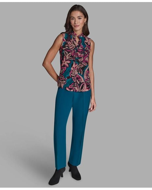 BCBGMAXAZRIA Blue Sleeveless Ruffle Front Top