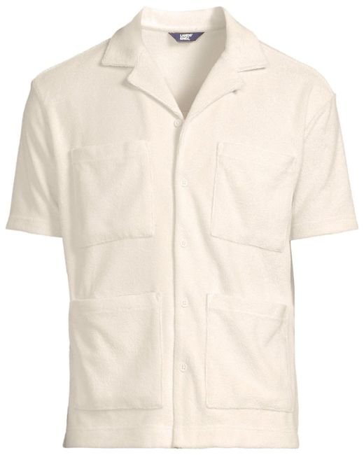 Lands' End White Short Sleeve Textured Terry Camp Collar for men