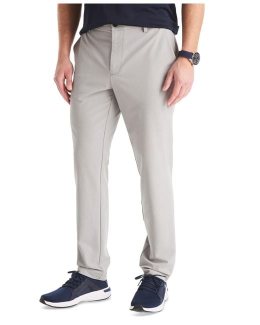 Nautica Gray Signature Slim-fit Flat-front Performance Pants for men